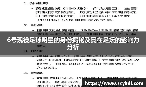 6号现役足球明星的身份揭秘及其在足坛的影响力分析
